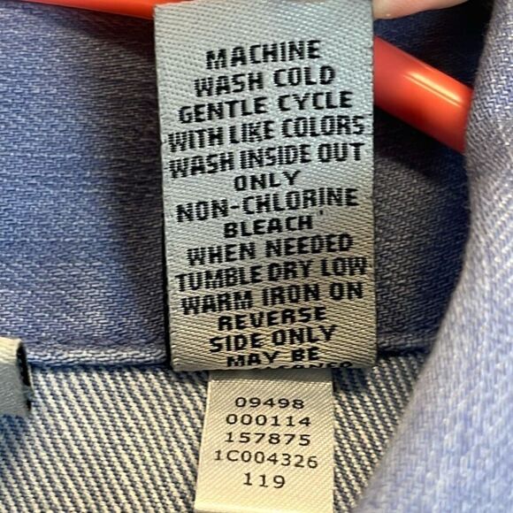 CHICO'S Platinum Jacket Women's Size 2 (Large) Blue Denim Full Zip Ruched Sleeve - Picture 8 of 16